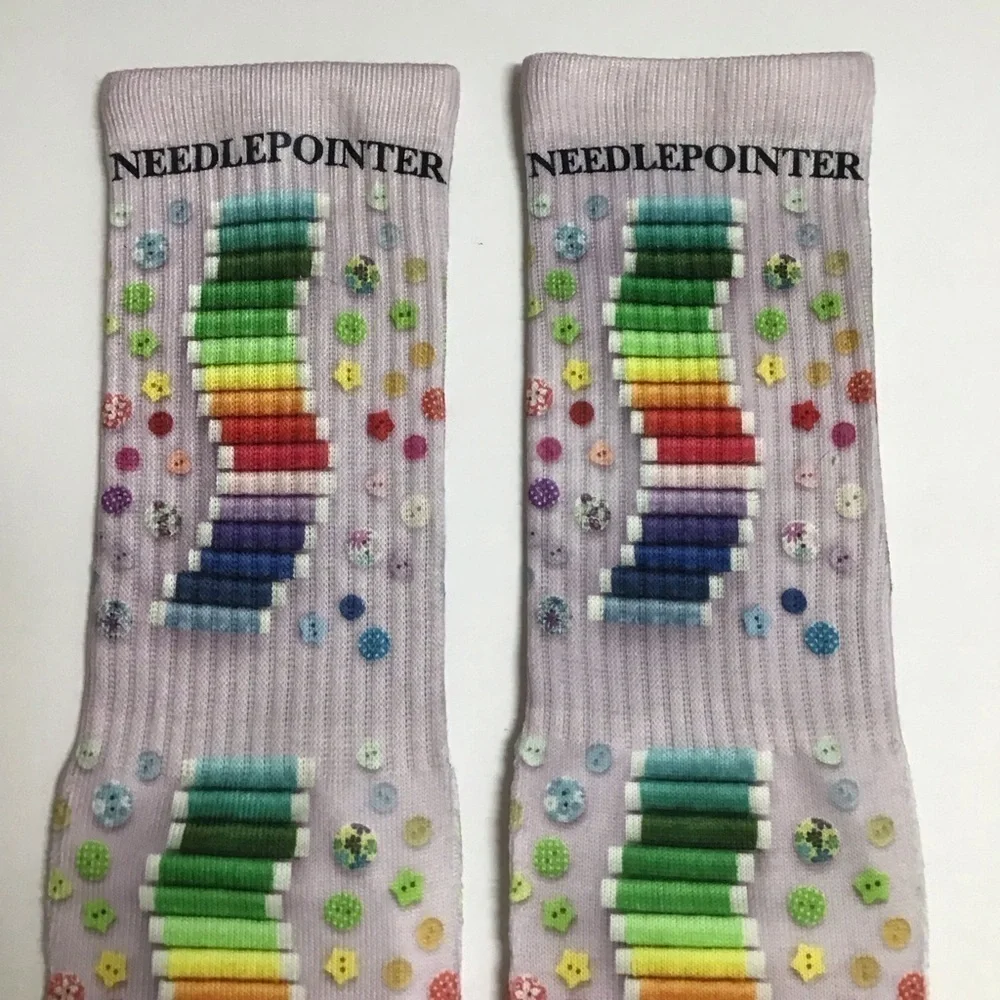 Needle-pointer MEDIUM Crew Socks Seamstress Fun Print Women’s Novelty Purple